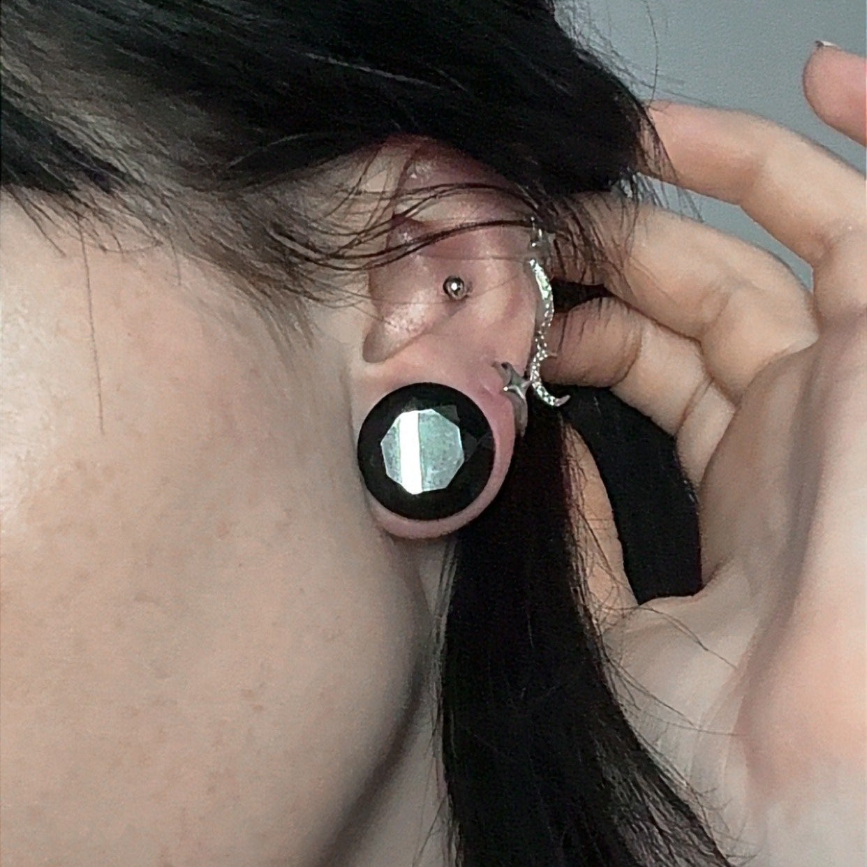 Reaper Gems - Black Glass Faceted Cut Plugs - (Pair) - PH104