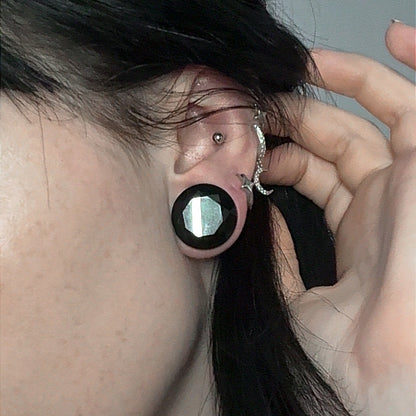 Reaper Gems - Black Glass Faceted Cut Plugs - (Pair) - PH104