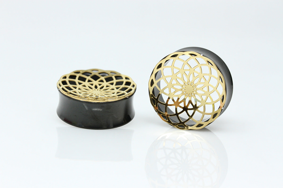 Golden Flower Stainless Steel Tunnels (Pair) - PSS206