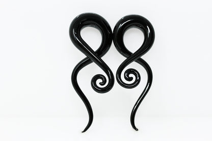 Black Glass Twisting Hanger Plugs (Pair) - G061