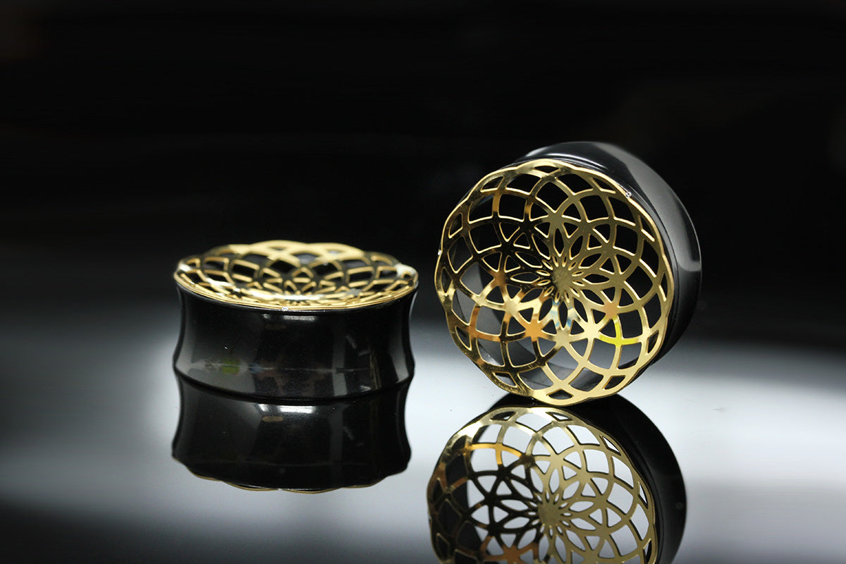 Golden Flower Stainless Steel Tunnels (Pair) - PSS206