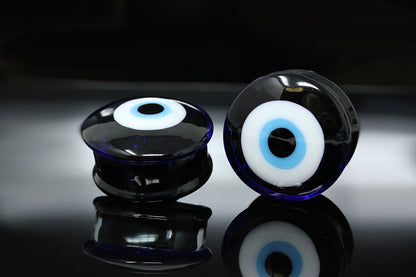 Evil Eye Glass Plugs (Pair) - G067