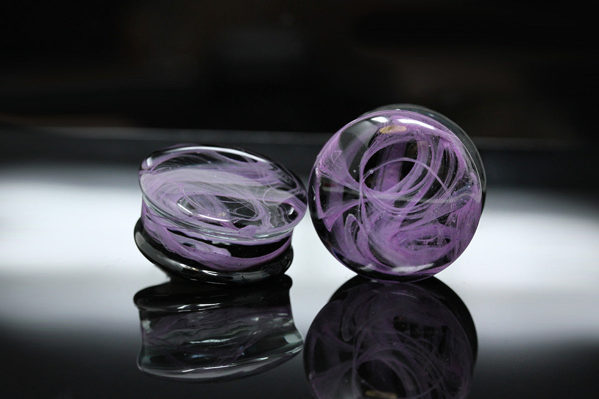 Purple Smoke Glass Plugs (Pair) - G059