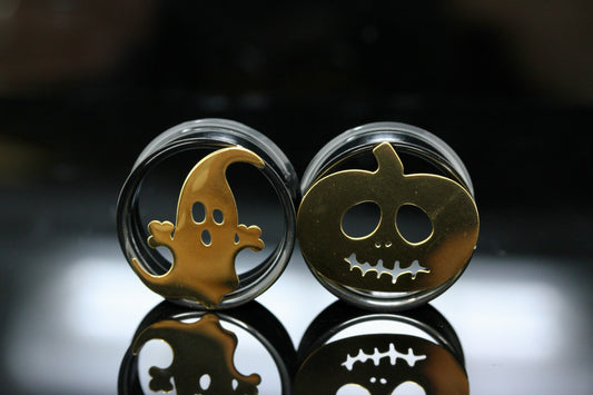 Pumpkin and Ghost Stainless Steel Tunnels - Screw on Tunnel (Pair) - PSS216