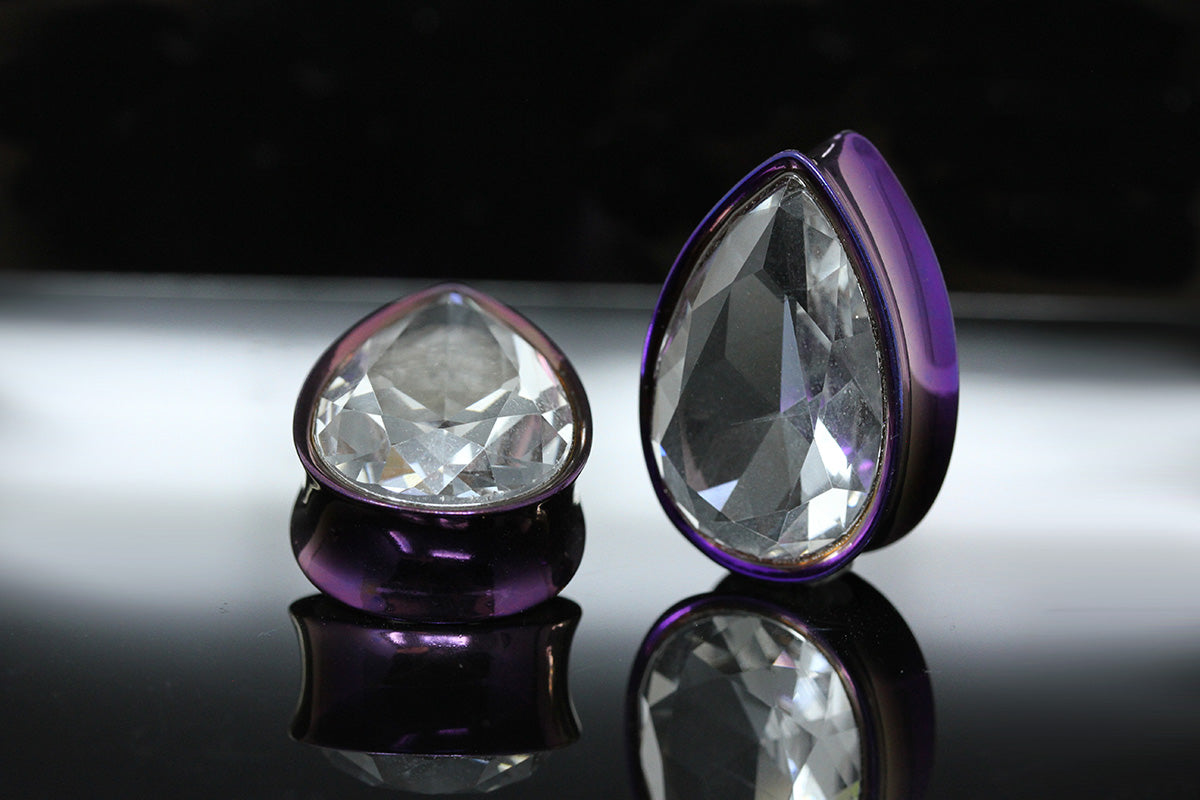 teardrop plugs purple bling