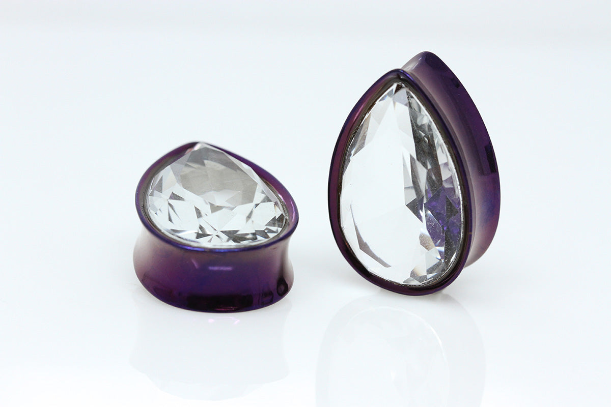 purple bling teardrop plugs