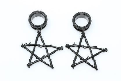 Pentagram Danglers - Screw on Tunnel (Pair) - PSS194