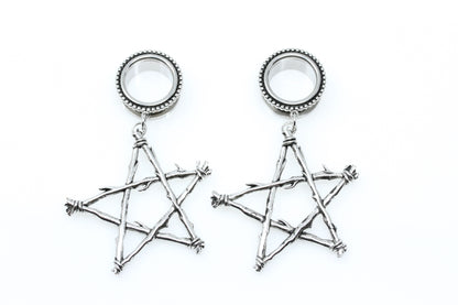 Pentagram Danglers - Screw on Tunnel (Pair) - PSS194