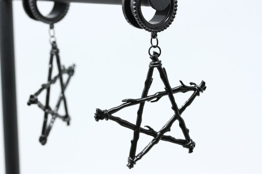 Pentagram Danglers - Screw on Tunnel (Pair) - PSS194