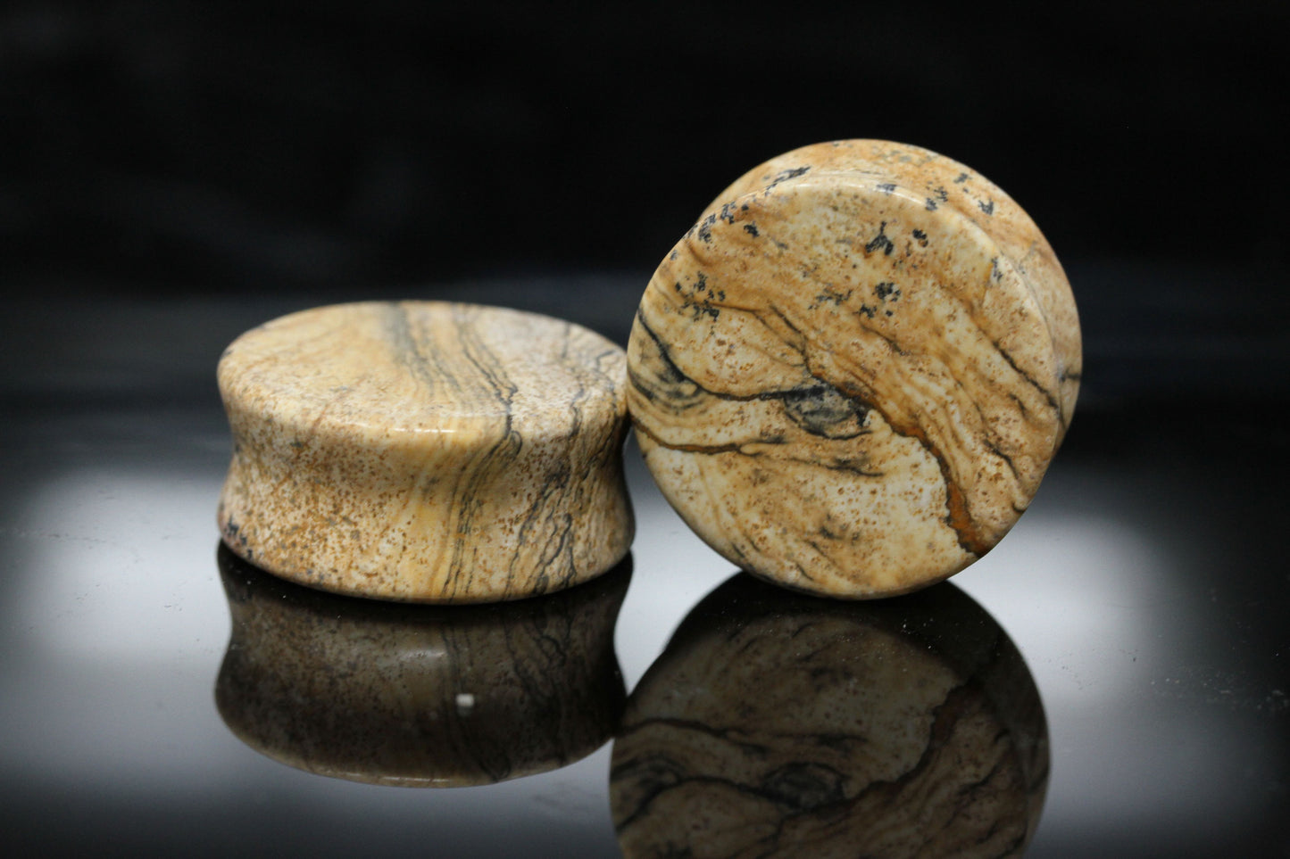 Sand Jasper Double Flare Plugs for stretched ears (Pair) - PH128