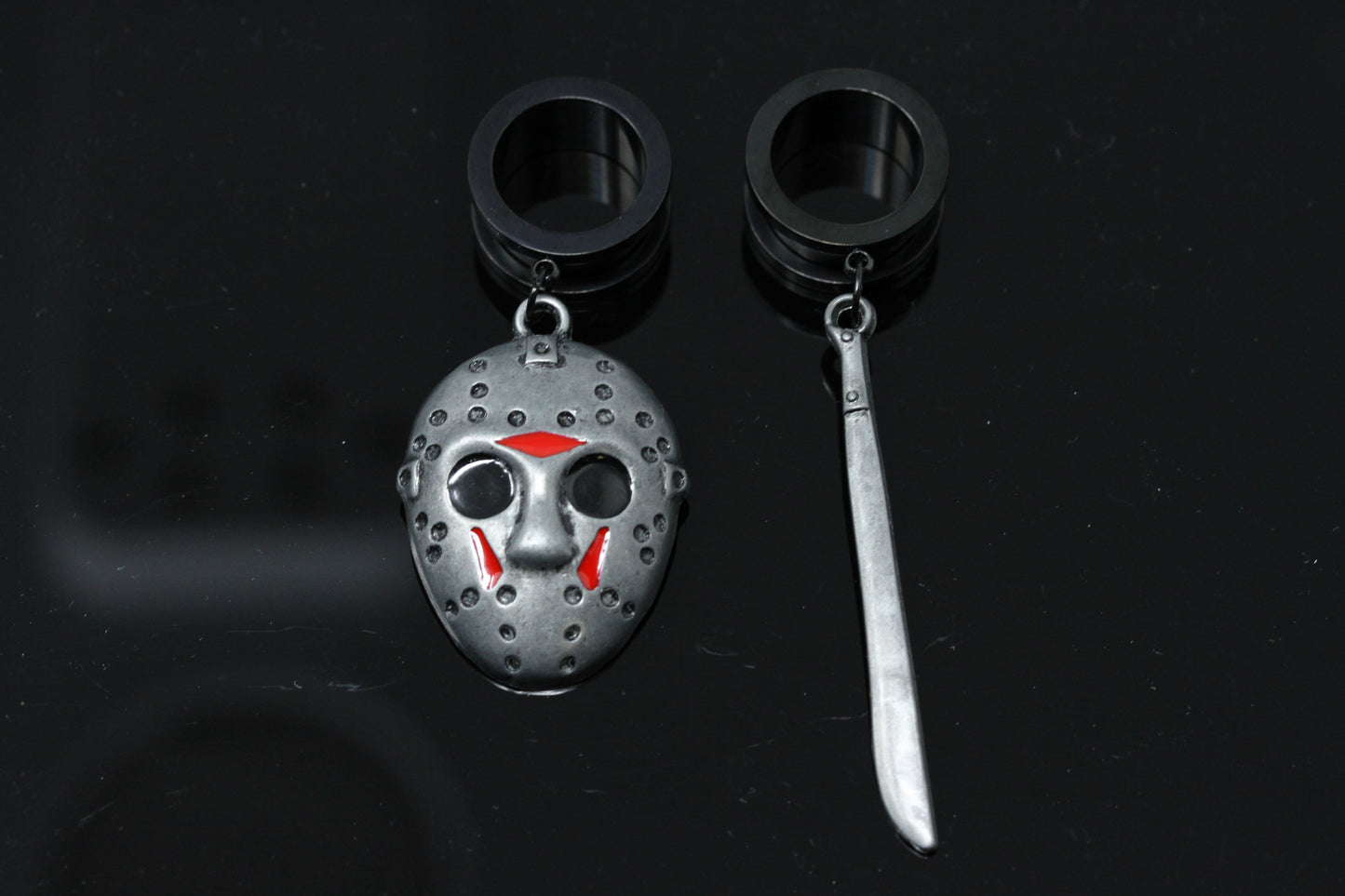 Jason Mask and Machete Danglers - Screw on Tunnel (Pair) - TF128