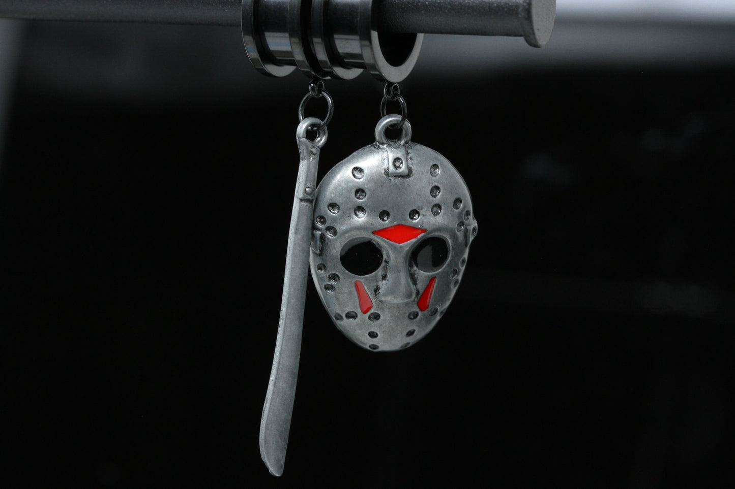 Jason Mask and Machete Danglers - Screw on Tunnel (Pair) - TF128