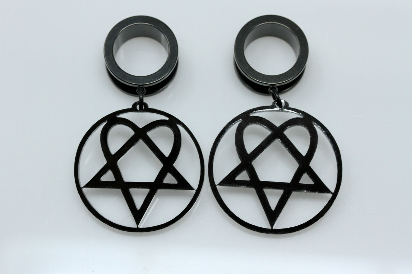 Heartagram Stainless Steel Danglers - Screw on Tunnel (Pair) - TF134