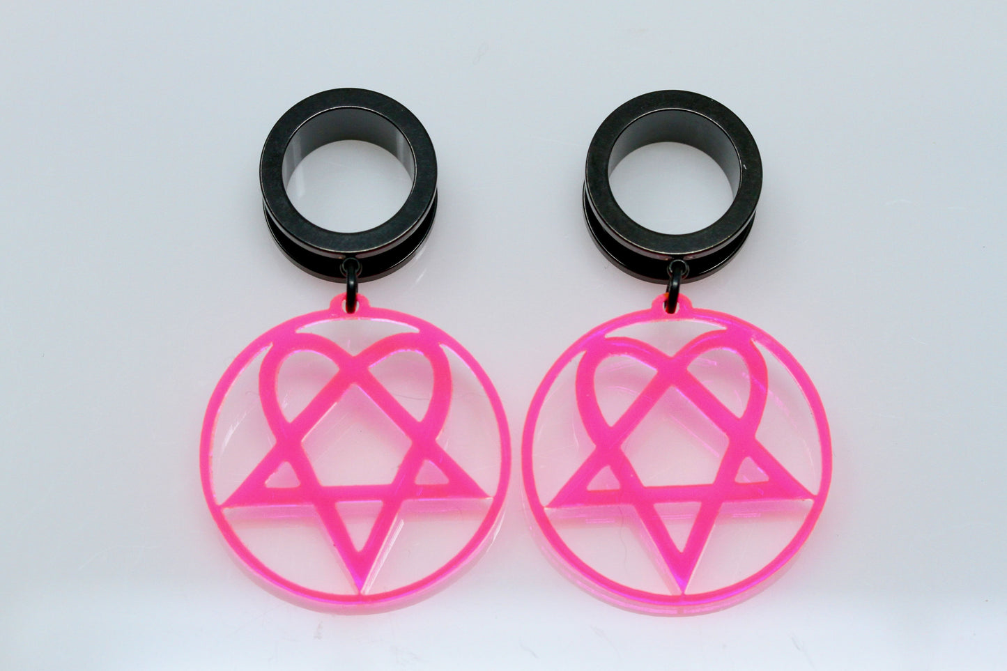 Heartagram Stainless Steel Danglers - Screw on Tunnel (Pair) - TF134