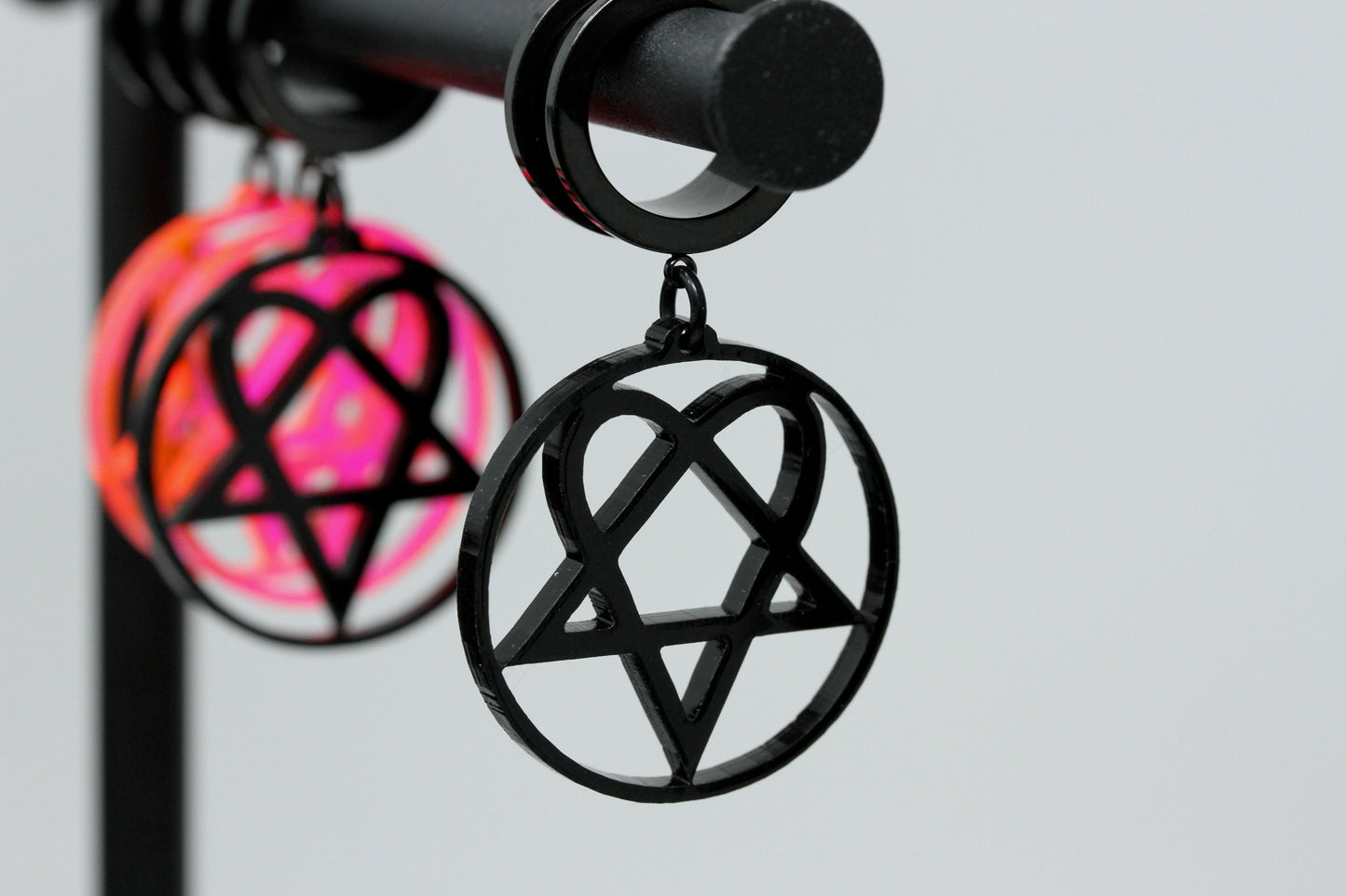 Heartagram Stainless Steel Danglers - Screw on Tunnel (Pair) - TF134