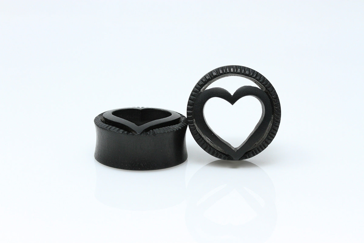 Carved Wood Heart Tunnels (Pair) - PA116