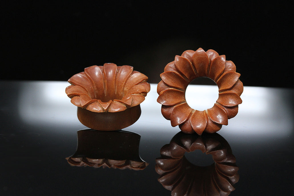 Blooming Flower Tunnel Plugs - Carved Ear Tunnel (Pair) - PA15