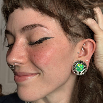 Ocean Flower Stainless Steel Plugs (Pair) - PSS105