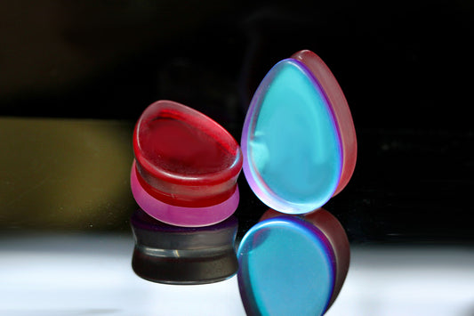 Tears of Atlantis Red / Purple Glass A/B Teardrop Plugs - (Pair) - PH179