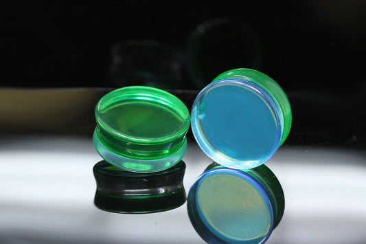 green blue glass gauges