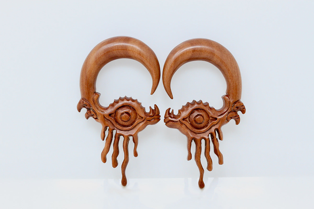 Dragon Eye Plugs for Stretched Ears - Hand Carved Wood Plugs (Pair) - A002