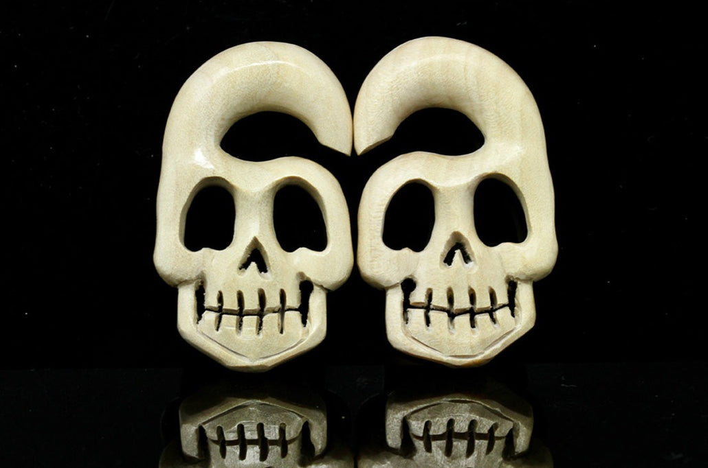 Skull Hangers - Carved Crocodile Wood (Pair) - E015