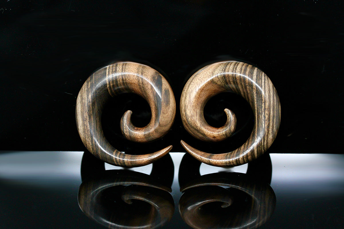 Areng Wood Ear Spirals - (Pair) - F007