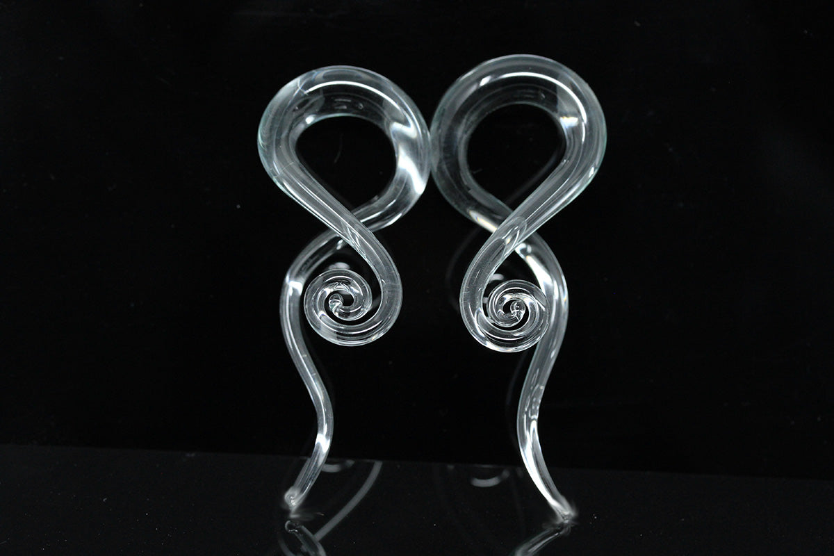 Clear Glass Twisting Hanger Plugs (5mm - 12mm)  (Pair) - G004