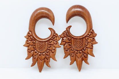 Carved Wood Plug Hangers - Stretched Ear Plug (Pair) - A053