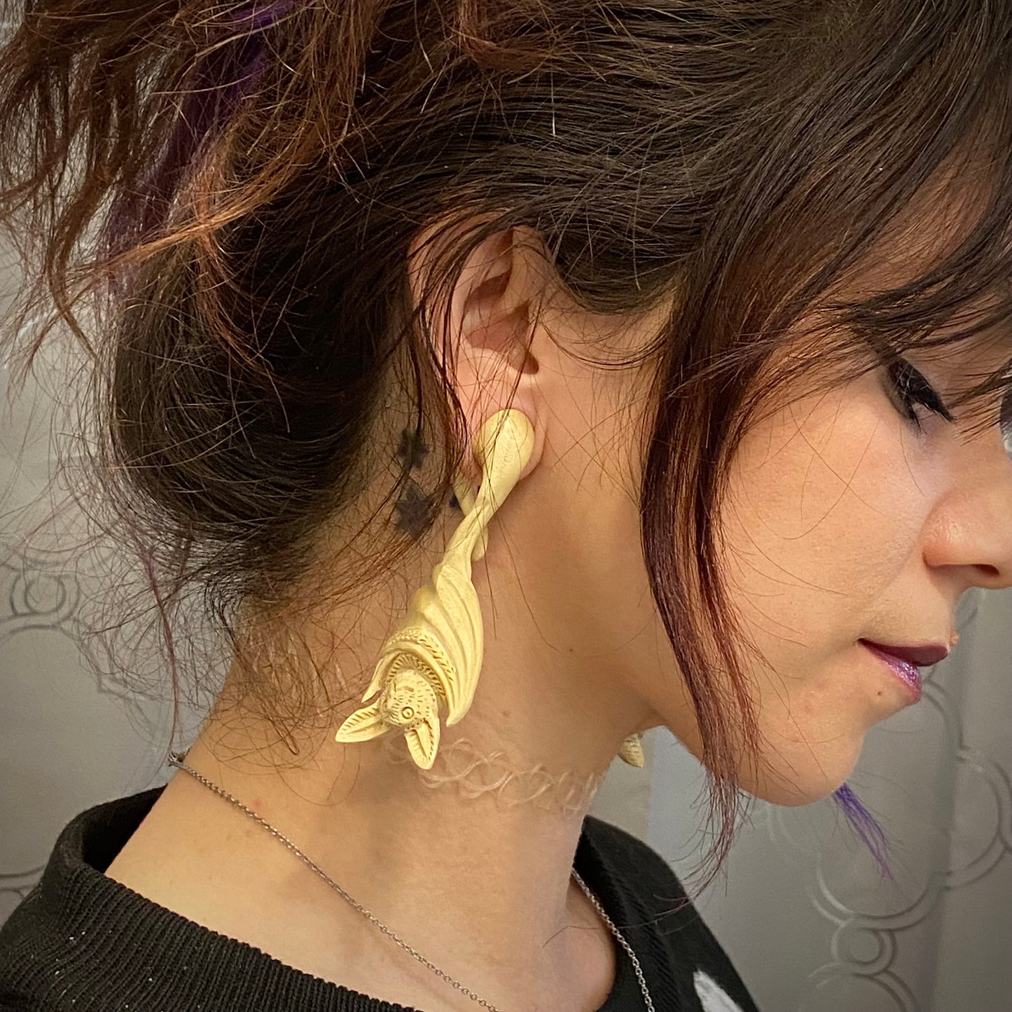 Albino Bat Twisting Hangers - Crocodile Wood (Pair) - E019