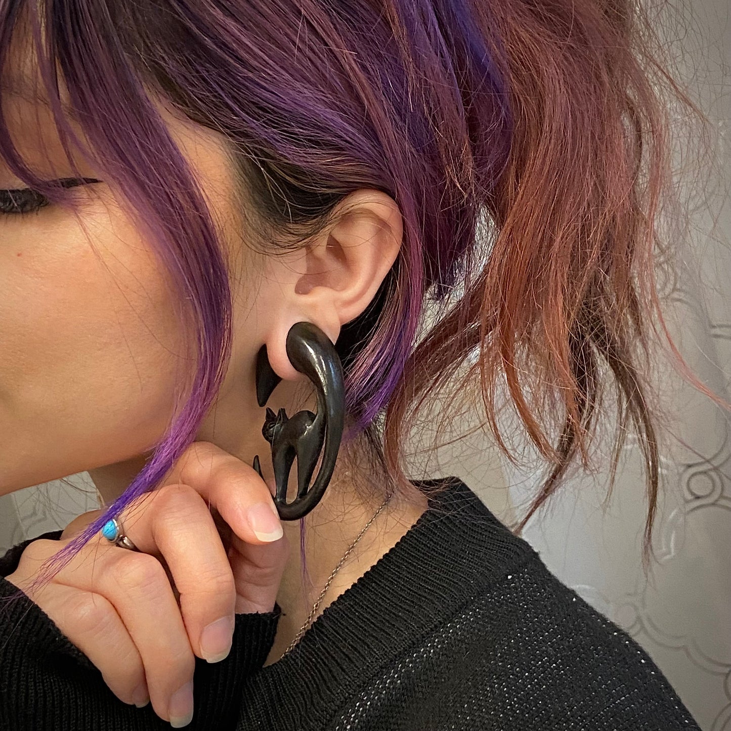 Halloween Cat Hangers - Carved Areng Wood (Pair) - F008