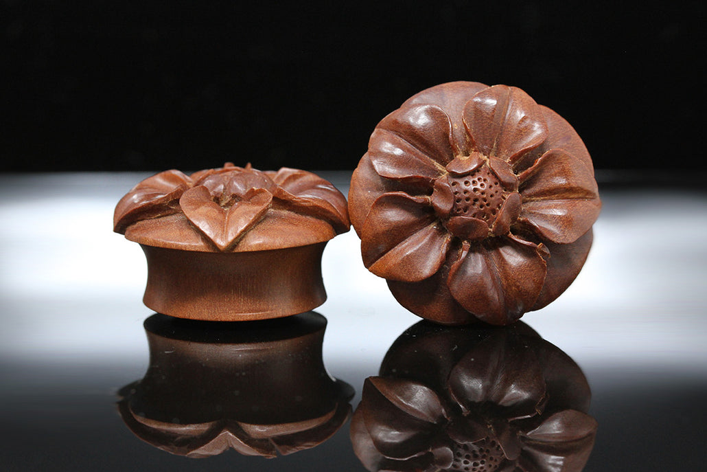 Sunflower Wooden Plugs for Stretched Gauged Ears (Pair) - PA41