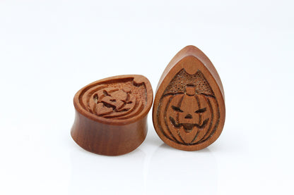 Pumpkin Teardrop Plugs - Wood Pumpkin Plugs (Pair) - PA181