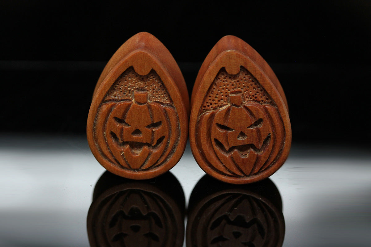 Pumpkin Teardrop Plugs - Wood Pumpkin Plugs (Pair) - PA181
