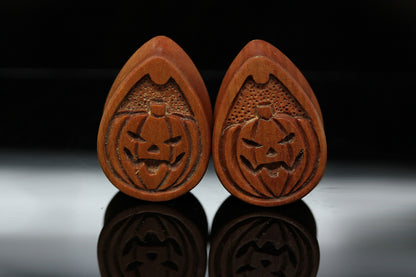 Pumpkin Teardrop Plugs - Wood Pumpkin Plugs (Pair) - PA181
