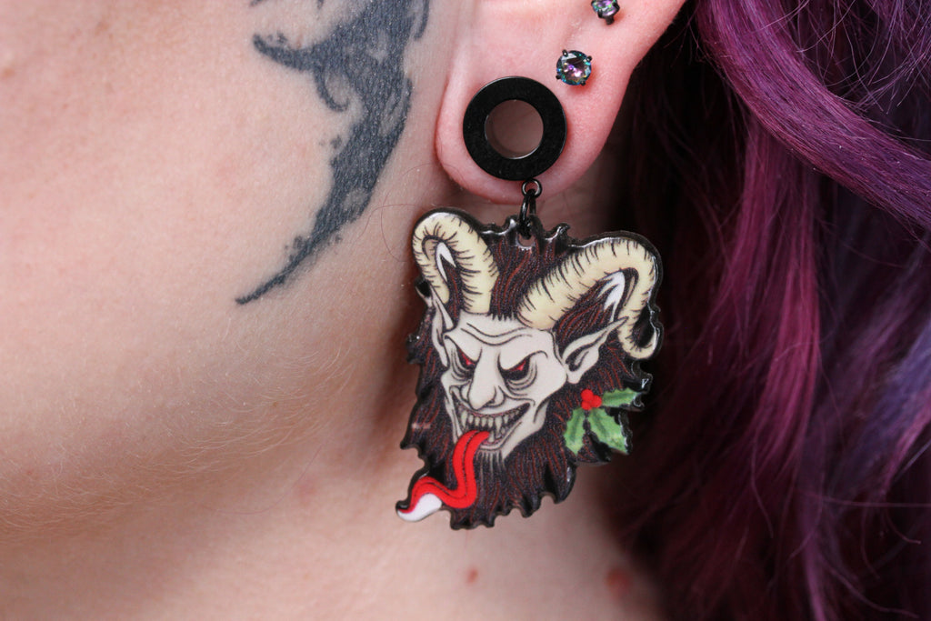 Krampus Stainless Steel Danglers - Screw on Tunnel (Pair) - TF147