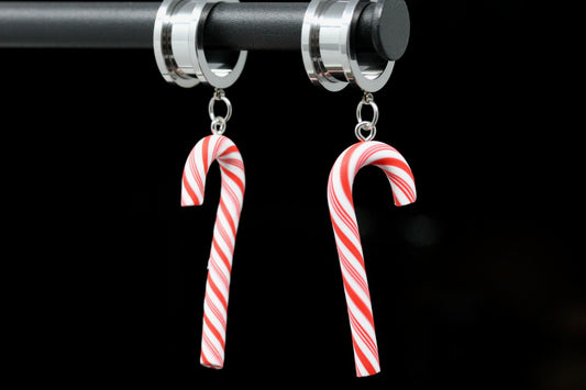 Candy Cane Stainless Steel Danglers - Screw on Tunnel (Pair) - TF146