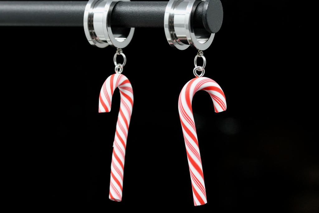 Candy Cane Stainless Steel Danglers - Screw on Tunnel (Pair) - TF146