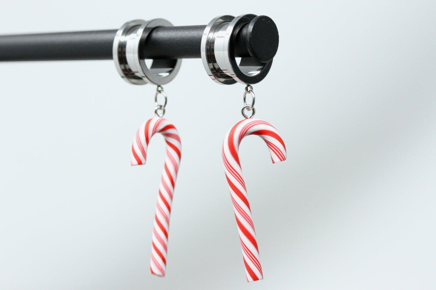 Candy Cane Stainless Steel Danglers - Screw on Tunnel (Pair) - TF146