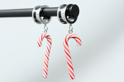 Candy Cane Stainless Steel Danglers - Screw on Tunnel (Pair) - TF146
