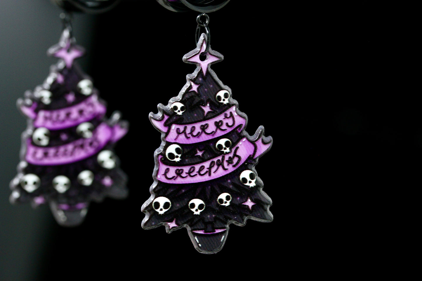 Merry Creepmas Stainless Steel Danglers - Screw on Tunnel (Pair) - TF148