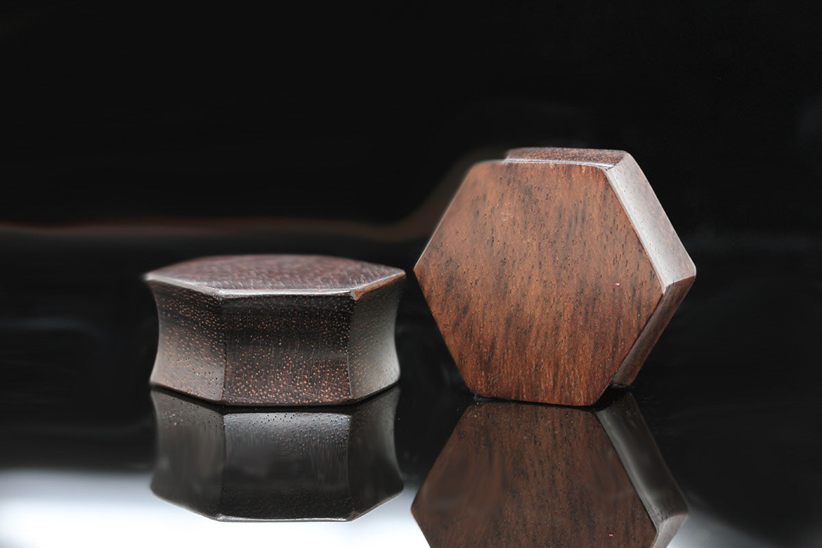 Wood Hexagon Plugs - Hand Carved Hexagon Plug (Pair) - PA87 – Two ...