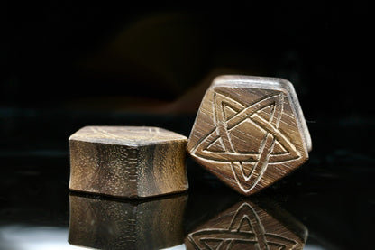 Pentagram Plugs - Hand Carved Pentagon Wood (Pair) - PA84