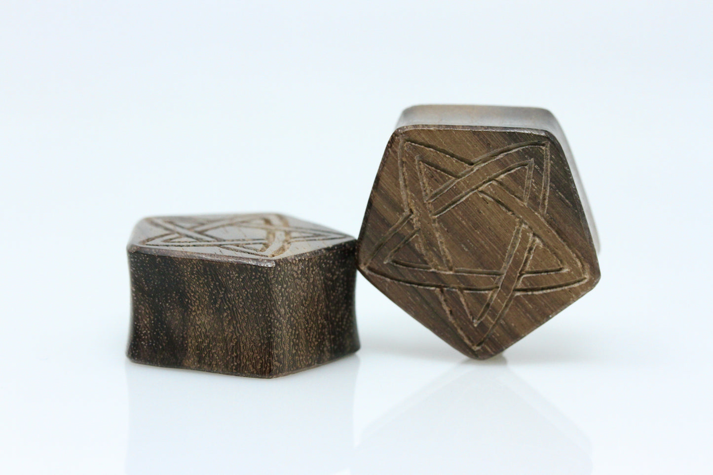 Pentagram Plugs - Hand Carved Pentagon Wood (Pair) - PA84