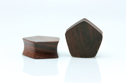 Pentagon Plugs for Stretched Ears - Hand Carved Wood (Pair) - PA51