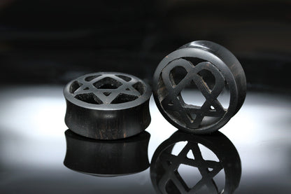Heartagram Wooden Plugs - Hand-Carved Plugs (Pair) - PA184