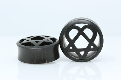 Heartagram Wooden Plugs - Hand-Carved Plugs (Pair) - PA184