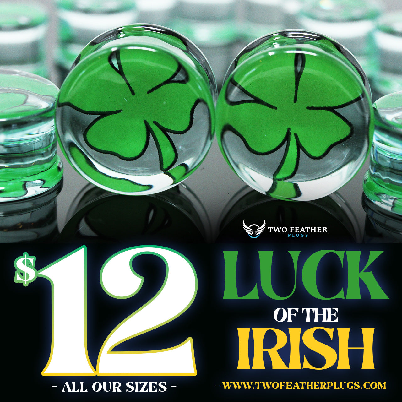 Four Leaf Clover Glass Plugs (Pair) - G035