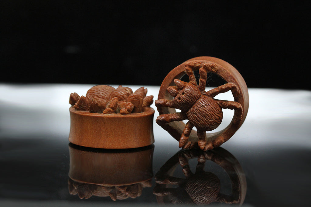Spider Wooden Plugs - (Pair) - PA106