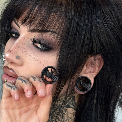 Vampire Bat Wooden Plugs - (Pair) - PA107